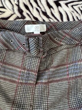 Plaid High-Waist Trousers with Belt office couture - Gray/Burgundy